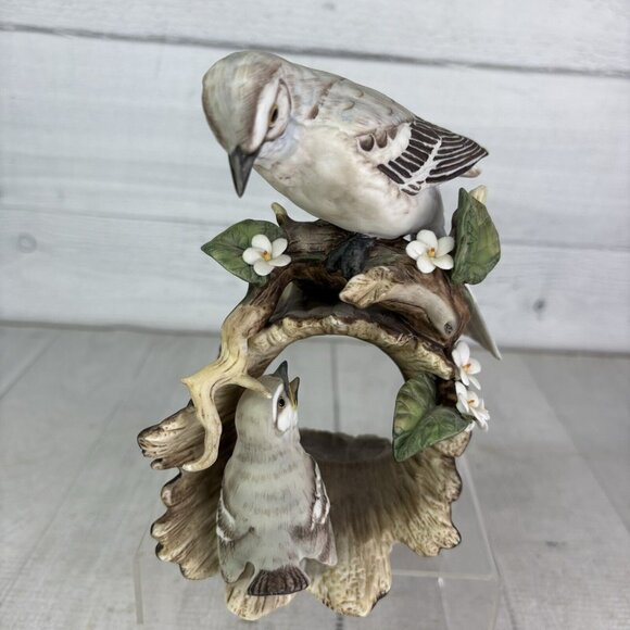 Vintage Masterpiece By Homco MOCKINGBIRD & CHICK Mother Baby Porcelain Figurine - Picture 2 of 16